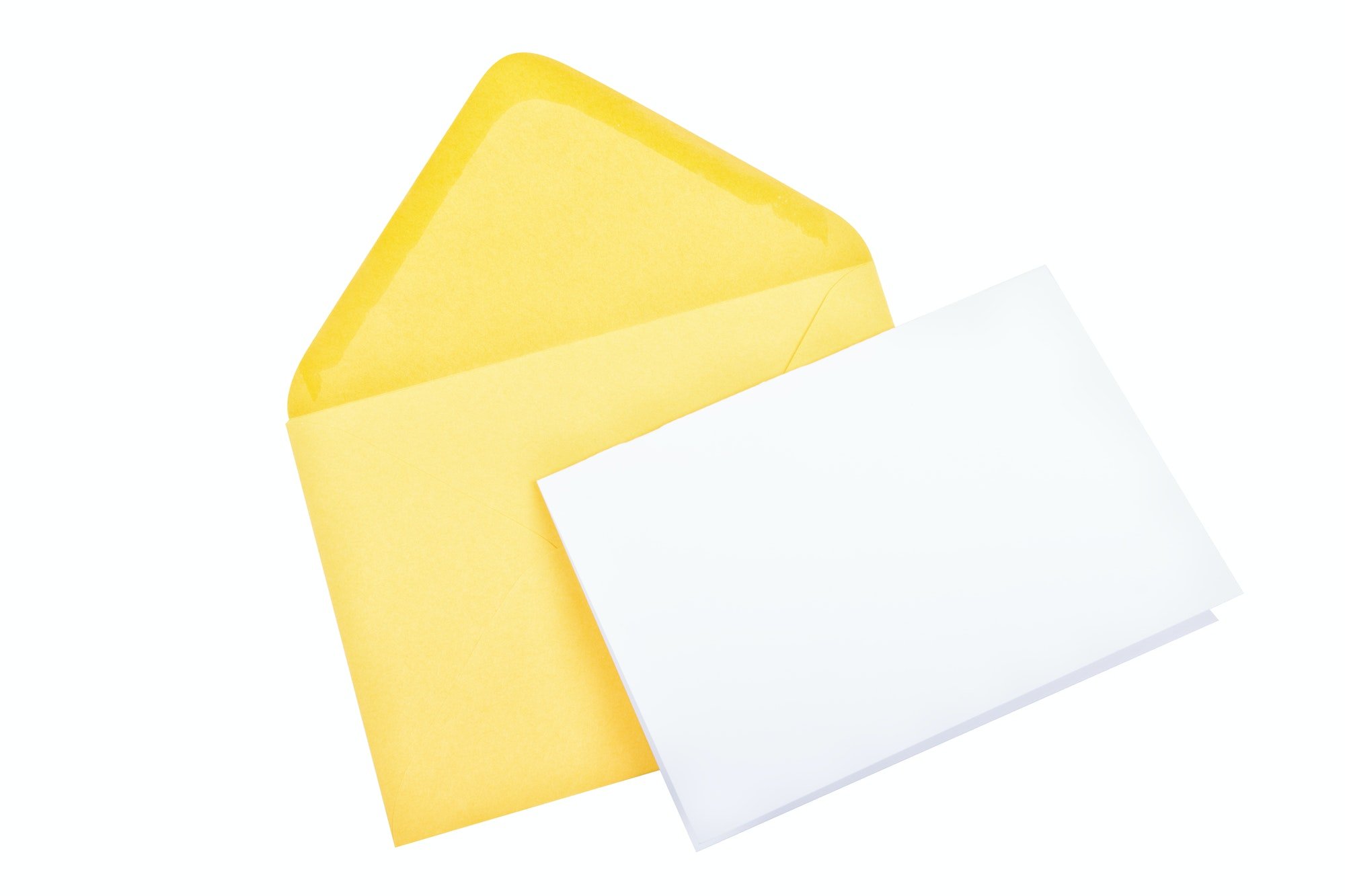 Yellow envelope with blank paper on a white background